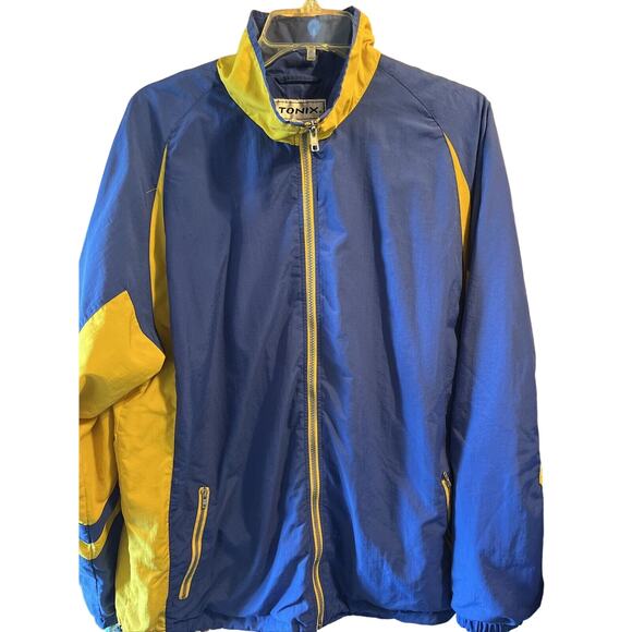 Tonix Blue Warm Up Track Jacket Men’s Size L Vintage Yellow Full Zip Long Sleeve - Picture 1 of 15